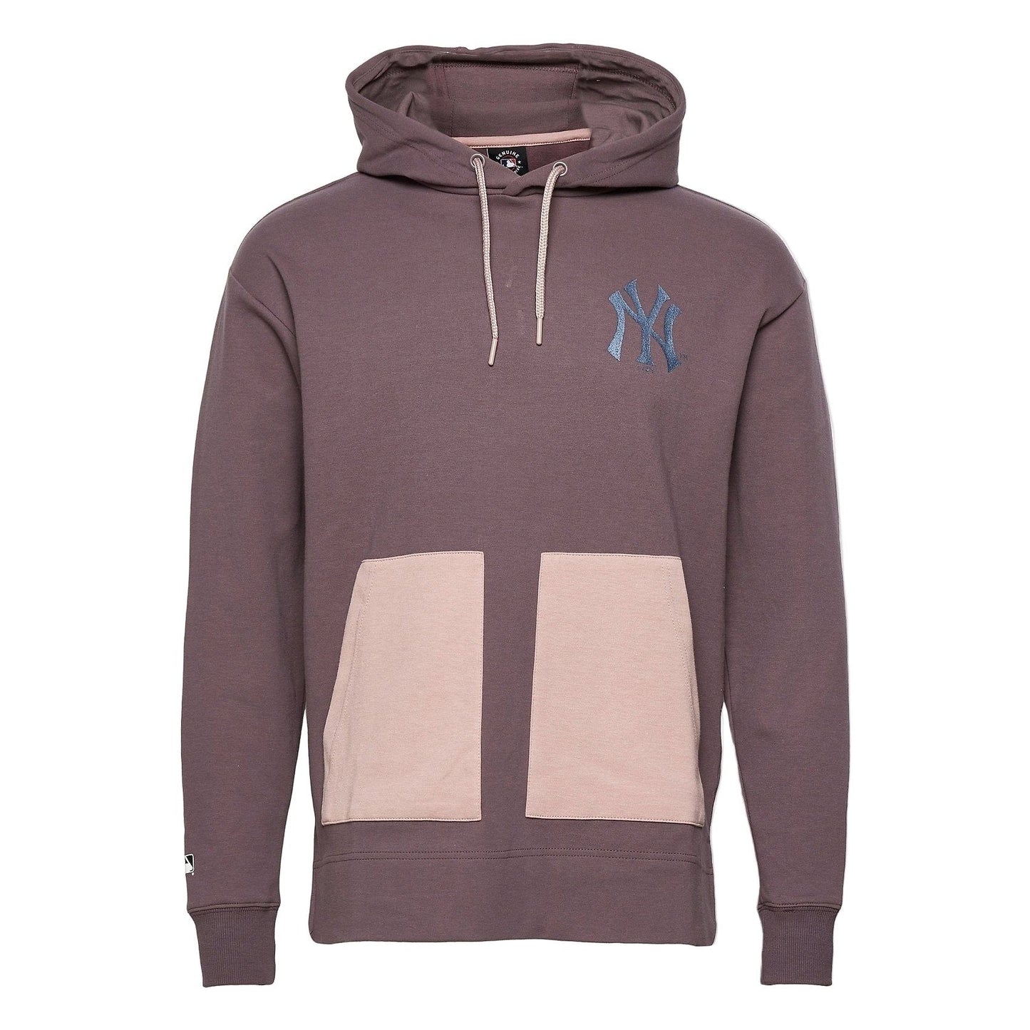 Brown hoodie with a logo on the chest against a white background