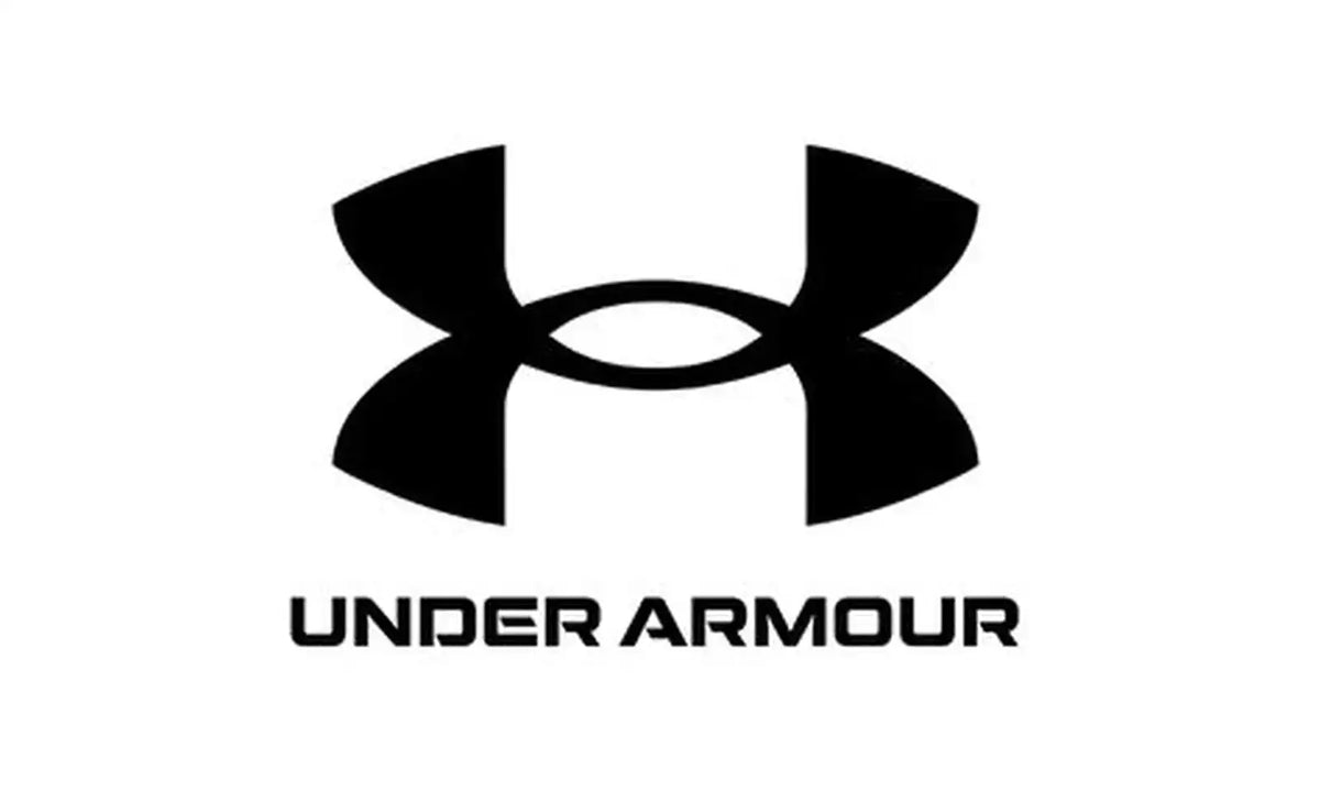 Black under armour logo with bold, stylized ’u’ and ’a’ intertwined above the brand name in matching black uppercase letters.