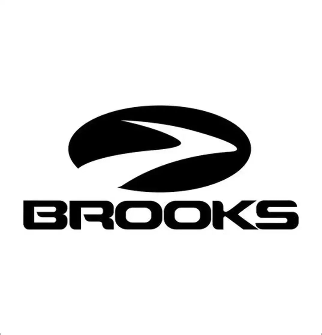 Black brooks logo featuring a stylized swoosh above the bold, uppercase brand name.