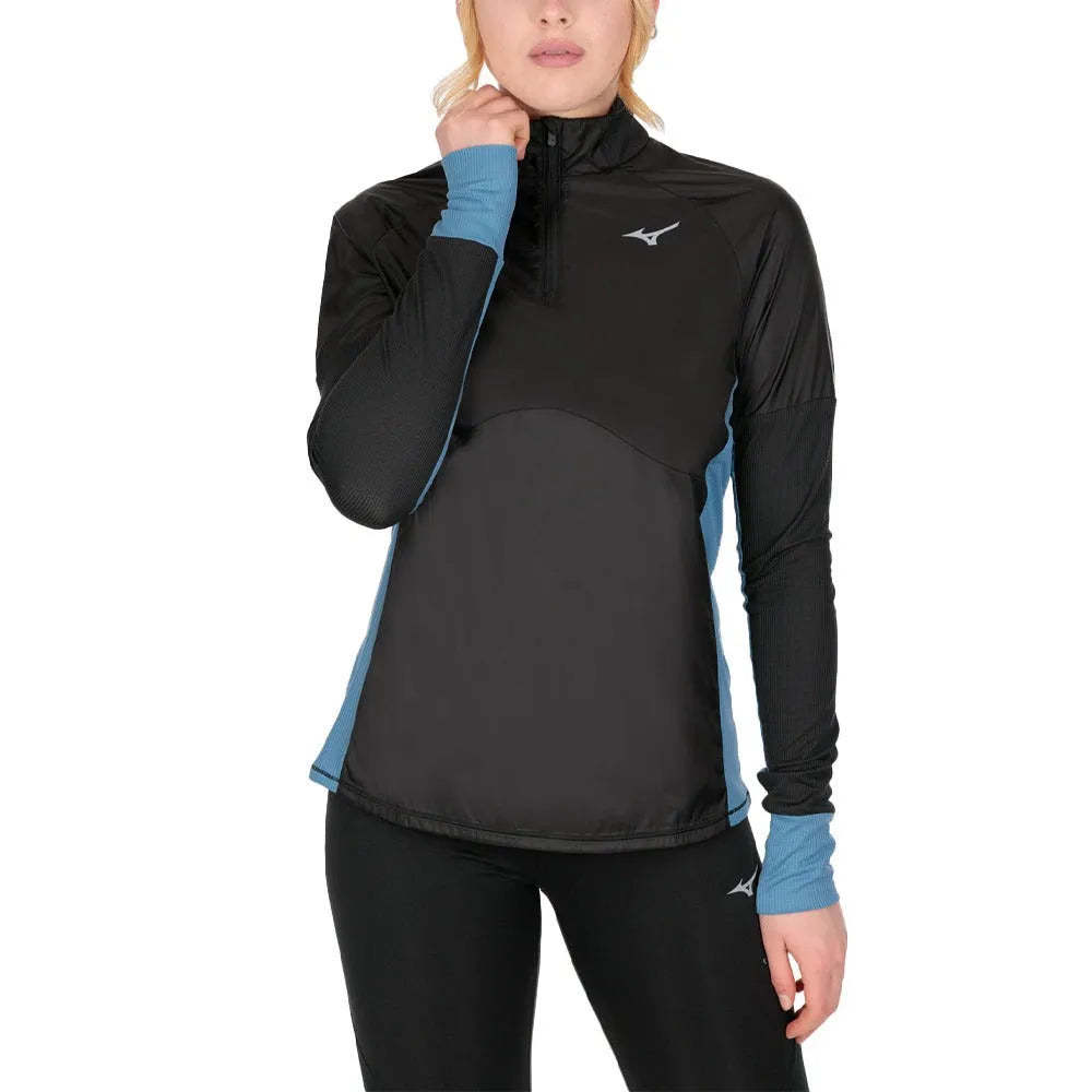 Mizuno Womens Hybrid Long Sleeve Gym Tee - Black & Blue