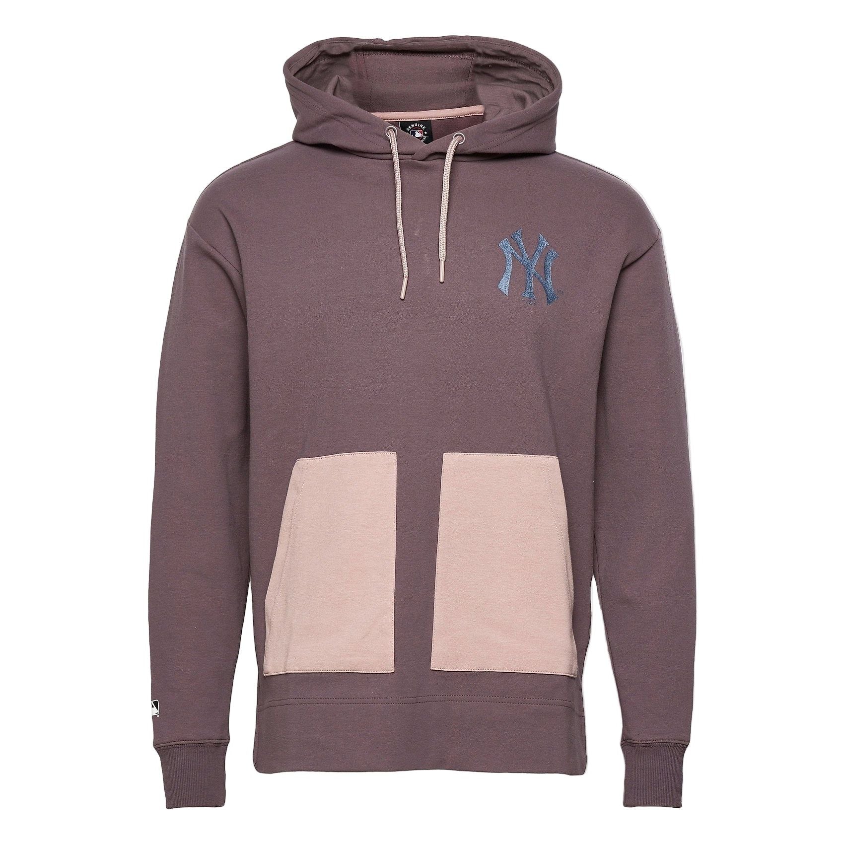 Brown hoodie with a logo on the chest against a white background