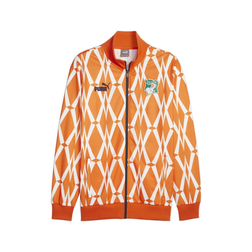 Orange and white patterned jacket with Puma logo on a white background