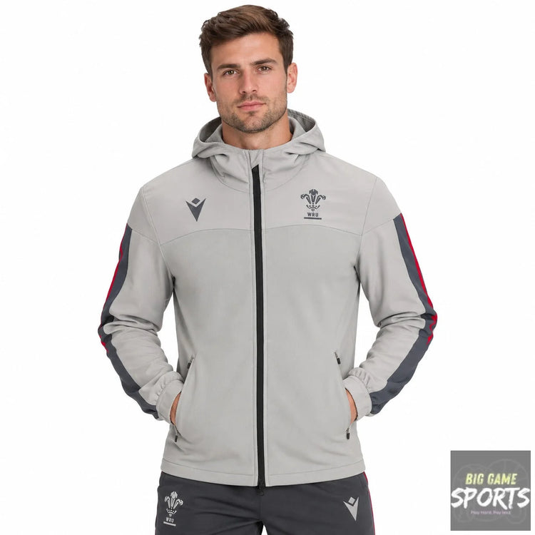 Macron WRU Wales Rugby Union Men’s 2022/2023 Full Zip Hooded Travel Jacket - Jackets