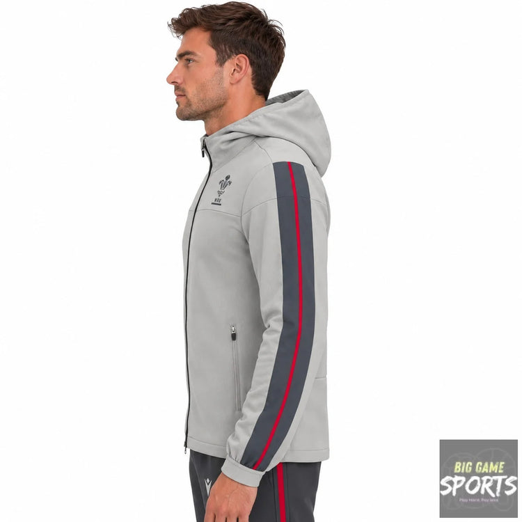 Macron WRU Wales Rugby Union Men’s 2022/2023 Full Zip Hooded Travel Jacket - Jackets