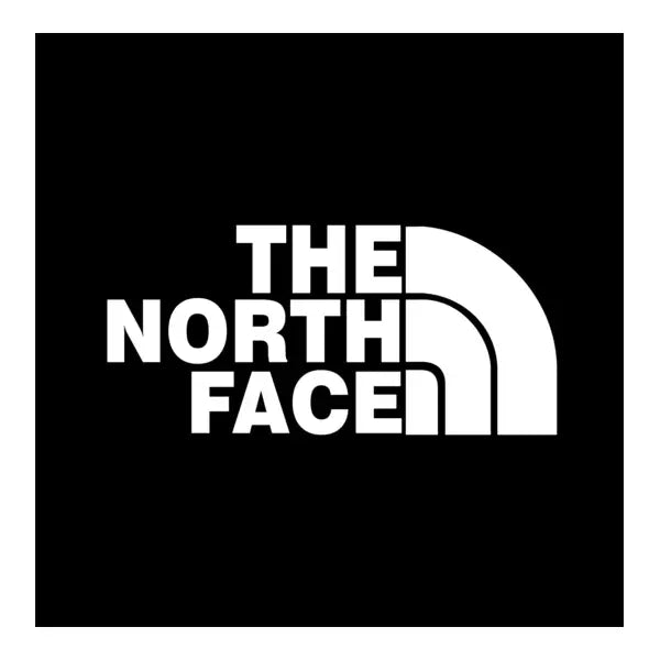 The north face logo, featuring bold white lettering and a distinctive arched mountain design against a solid black background.