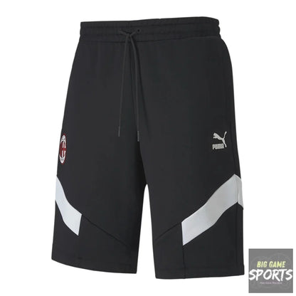 Black shorts with white and red accents on a white background