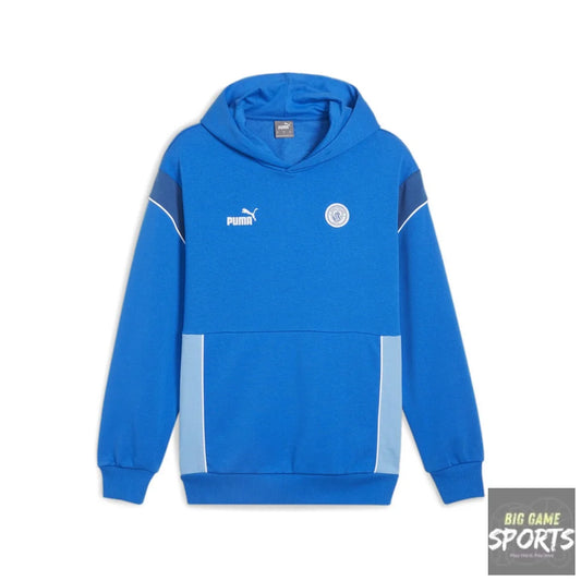 Blue hoodie with Puma logo on a white background