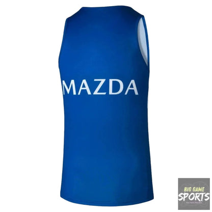 A royal blue sleeveless athletic tank top featuring the word 'MAZDA' printed in white across the chest, shown against a plain white background.