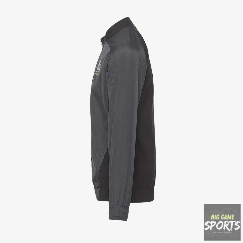 Side view of a gray jacket on a white background