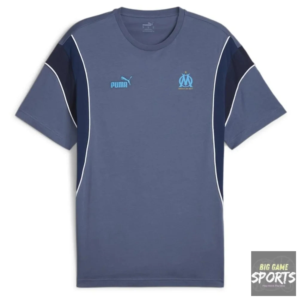 Blue sports t-shirt with Puma logo on a white background