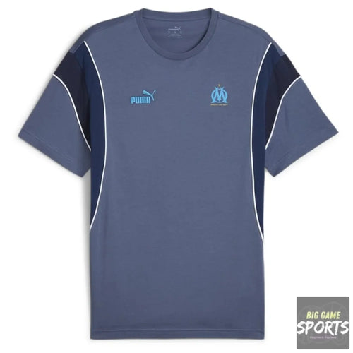 Blue sports t-shirt with Puma logo on a white background