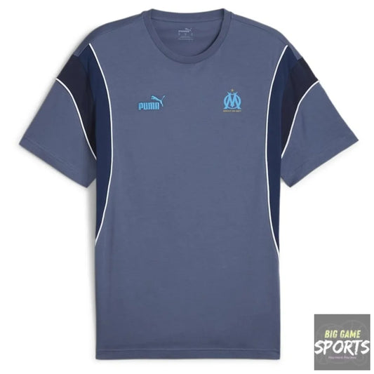 Blue sports t-shirt with Puma logo on a white background