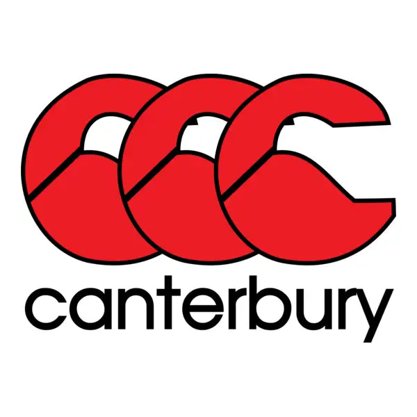 Red ccc logo with black outline and the word ’canterbury’ in lowercase black letters below.