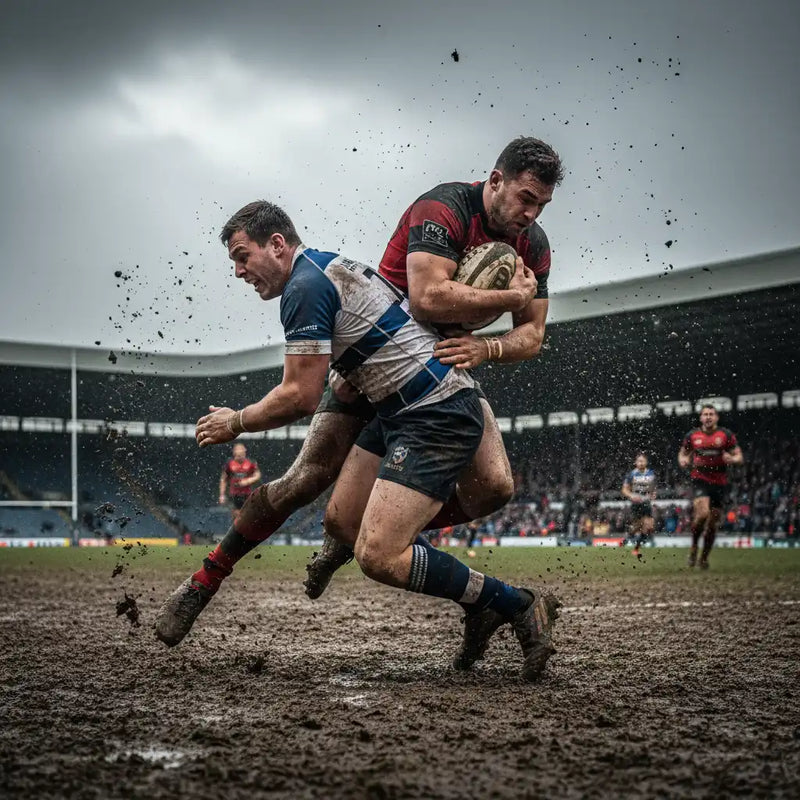 Rugby ball with textured surface and white color.