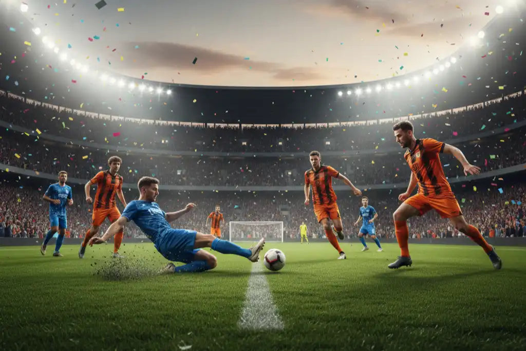 Soccer ball with a textured surface and vibrant colors, likely made of synthetic leather.