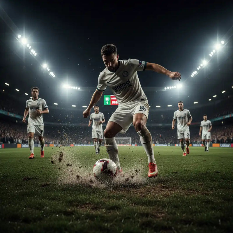 Soccer ball with white and black pentagon pattern, made of synthetic leather.